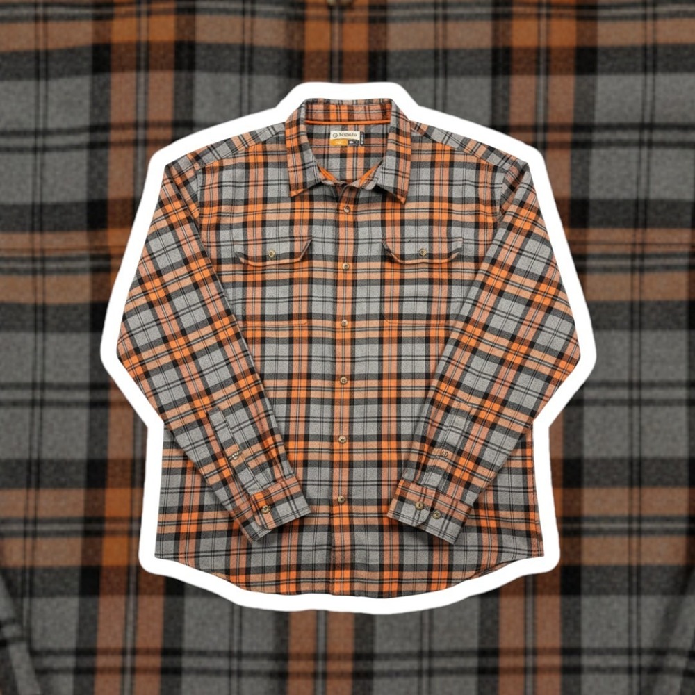 Magellan Outdoors Mens XXL Orange Grey Black Plaid Flannel Button Down Shirt